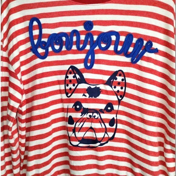 Stripe by N Womens Unisex Tee Shirt Size Small Bonjour Red White Stripes Cotton - Picture 3 of 12